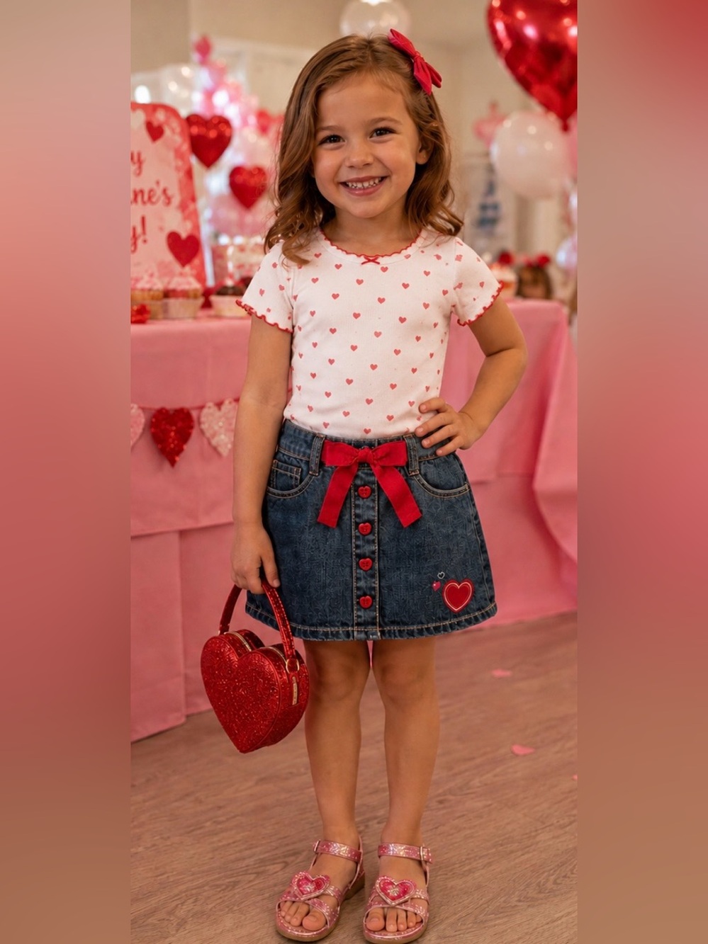 Gymboree Girls Heart Belted Jean Skort